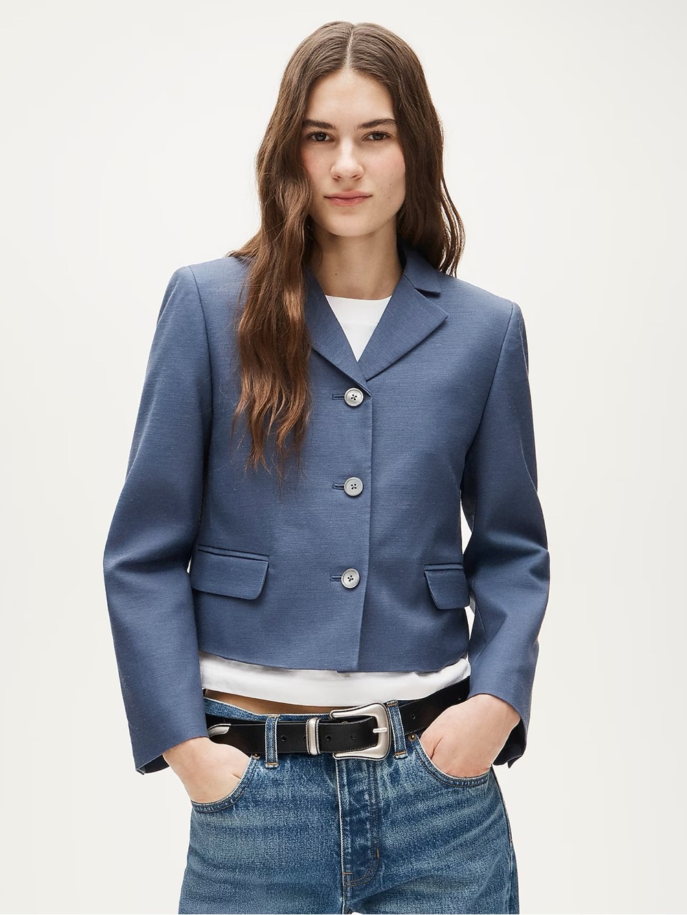 J. Crew Structured Cropped Blazer in Slate Blue